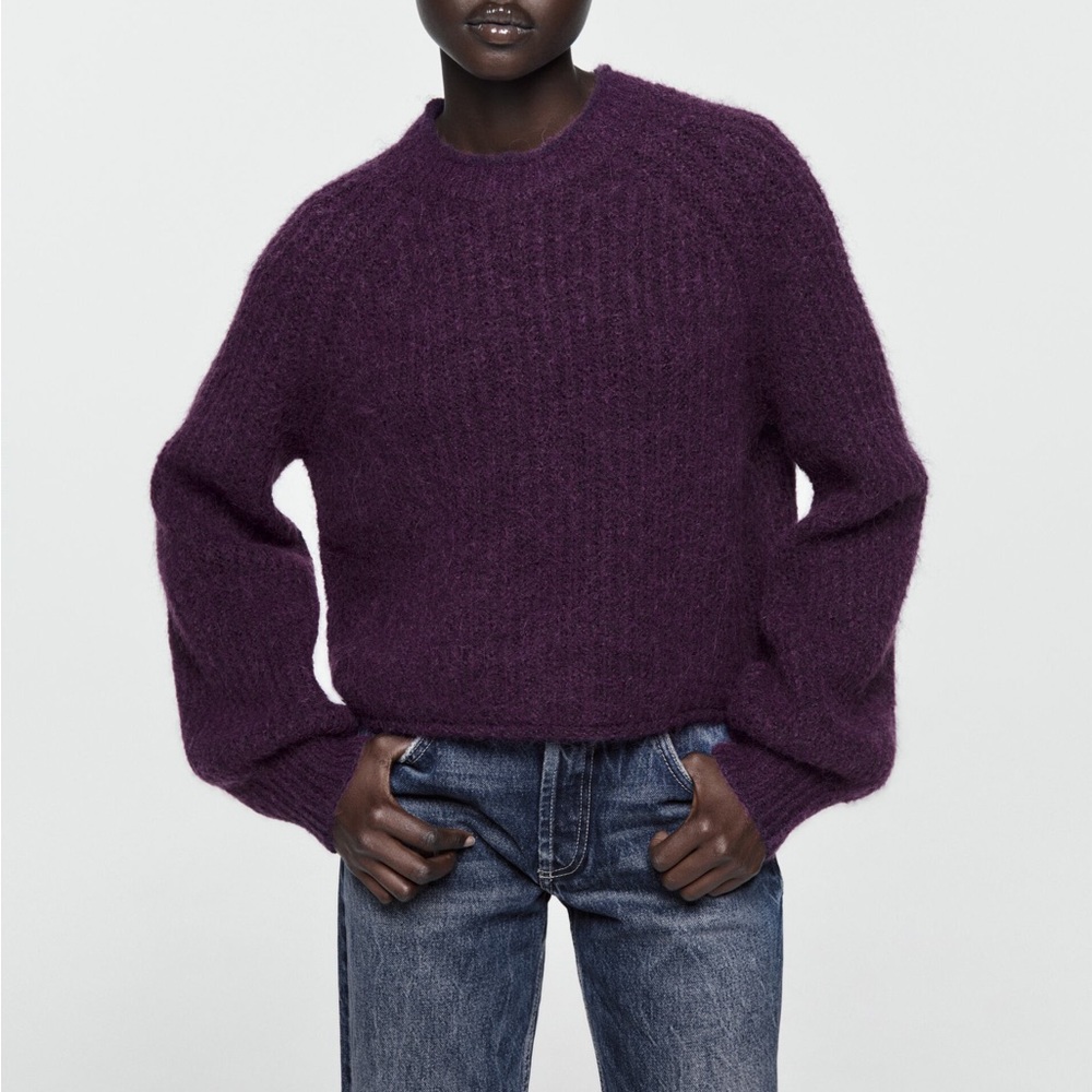 ZARA PURL KNIT SWEATER - PURPLE - M - Picture 5 of 12